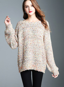 Casual Multicolor Round Neck Loose Knitted Sweater 
