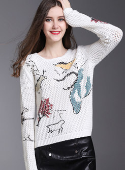 White Hollow Out Loose Knitted Sweater