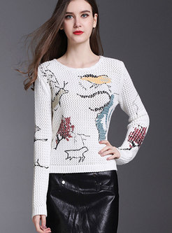 White Hollow Out Loose Knitted Sweater