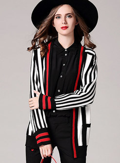 Trendy V-neck Striped Knitted Open Cardigan Sweater