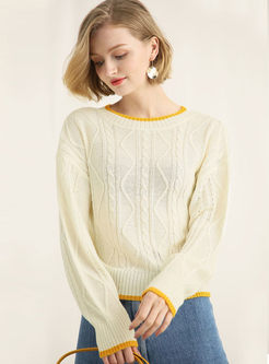 Loose Color-blocked O-neck Knitted Sweater
