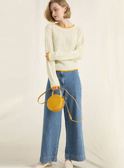 Loose Color-blocked O-neck Knitted Sweater