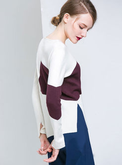 Color-blocked Asymmetric Slit Knitted Sweater