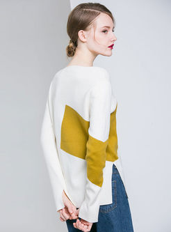Hit Color Asymmetric Slit Knitted Sweater