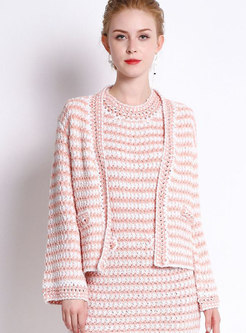 Pink Hollow Out Woven Single-breasted Open Short Coat
