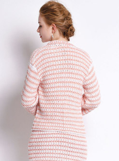 Pink Hollow Out Woven Single-breasted Open Short Coat