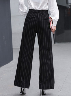 Striped Tie-waist Pocket Straight Wide Leg Pants