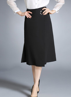 Black High Waist Asymmetric Slit Skirt