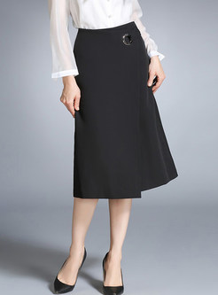 Black High Waist Asymmetric Slit Skirt