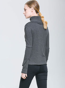 Chic Splicing High Neck Asymmetric Slim Sweater