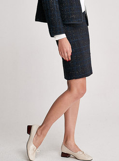 OL Elegant Textured Wrap Front Tweed Sheath Skirt