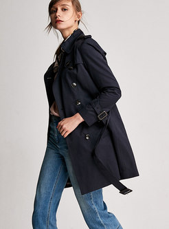 Casual Double-breasted Slim Knee-length Trench Coat