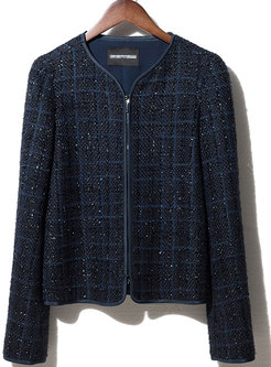 Elegant OL Tweed Short Coat With Zipper-front 