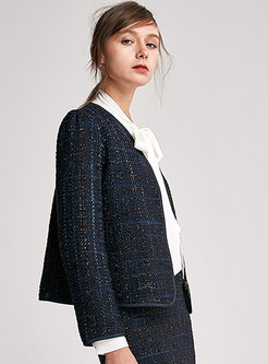 Elegant OL Tweed Short Coat With Zipper-front 