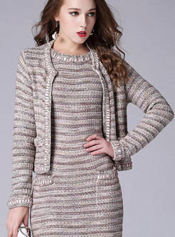 Autumn Multicolor Knitted Open Cardigan Sweater Tunic