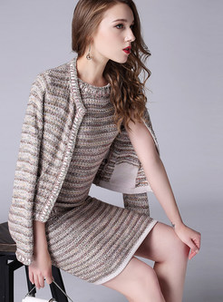 Autumn Multicolor Knitted Open Cardigan Sweater Tunic