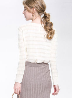 Loose Solid Color See Through O-neck Side-slit Knitted Sweater