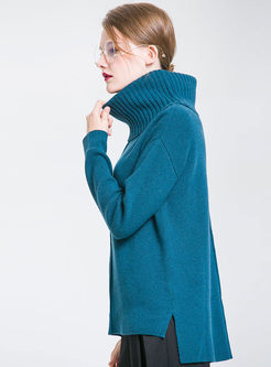 Pure Color High Neck Loose Knitted Sweater