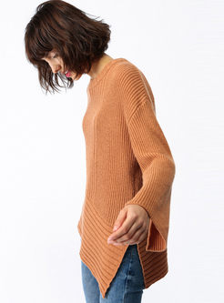 Pure Color Asymmetric Mock Neck Loose Sweater