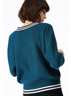 Trendy Striped Splicing V-neck Pullover Loose Sweater