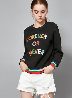 Long Sleeve Multicolor Hem Letter Print Sweatshirt