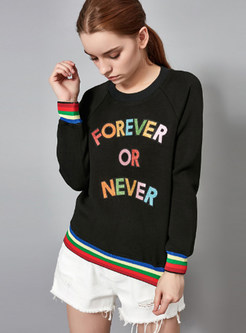 Long Sleeve Multicolor Hem Letter Print Sweatshirt
