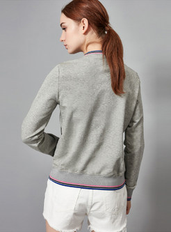 Grey Stylish Multicolor Hem Print Sweatshirt