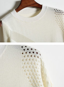 White Sexy Hollow Out Off Shoulder Knitted Sweater
