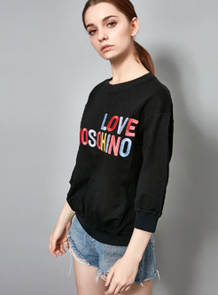 Trendy Letter Embroidered Loose Cotton Sweatshirt