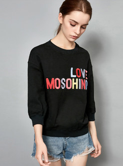 Trendy Letter Embroidered Loose Cotton Sweatshirt