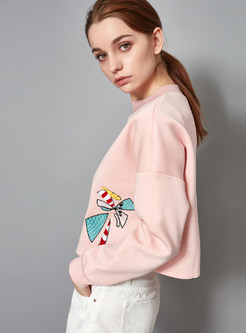 Casual O-neck Bowknot Embroidered Loose Short Sweatshirt