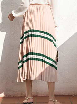 Bohemia Pink High-rise Splicing Pleated Chiffon Skirt