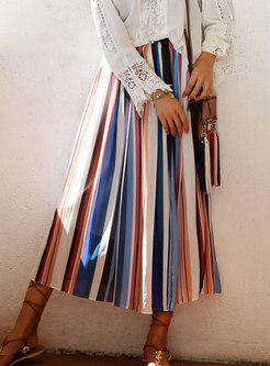 Bohemia Beach Multicolor Elastic Waist Pleated Skirt
