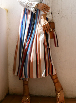Bohemia Beach Multicolor Elastic Waist Pleated Skirt