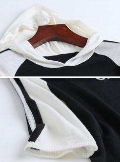 Stylish Color-blocked Hooded Half Sleeve Knitted Top