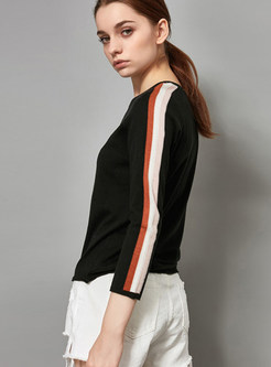 Color-blocked Splicing Letter Slim Knitted Blouse