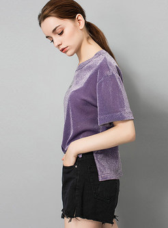 Casual Purple O-neck Loose Irregular Slit T-shirt