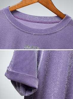 Casual Purple O-neck Loose Irregular Slit T-shirt