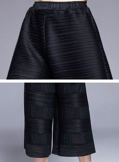 Trendy Black Striped Elastic Waist Wide Leg Pants