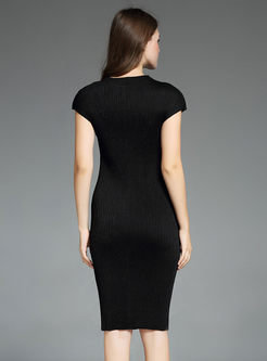 Brief Black O-neck Slim Bodycon Dress