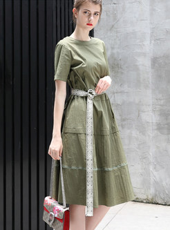 Trendy Casual Daily Crew-neck Cake Dress With Belt