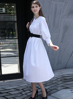 Trendy White Puff Sleeve Embroidered T-Shirt Dress 