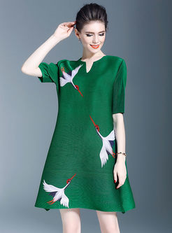 Elegant Print Half Sleeve Shift Dress