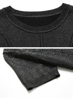 Casual Grey O-neck Knitted T-Shirt & Shirred Hem Midi Skirt