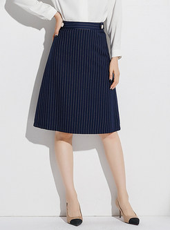 OL Work Blue Striped All-match High-rise Skirt