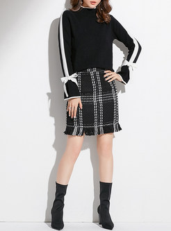 Grid Tassel Patch Sheath Mini Skirt