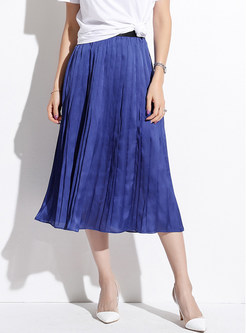 Pure Color Elastic Waist Pleated A Line Skirt