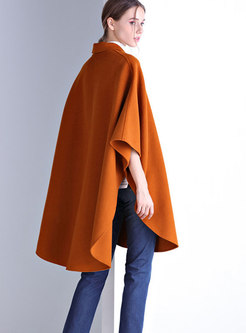 Camel Half Sleeve Lapel Cashmere Bat Sleeved Cloak Coat