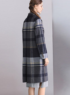 Casual Vintage Lapel Plaid Double-breasted Loose Coat