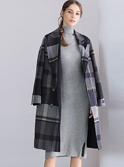 Casual Vintage Lapel Plaid Double-breasted Loose Coat